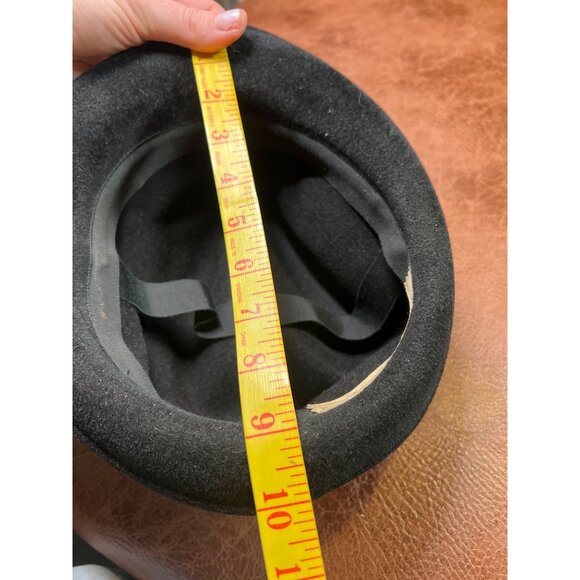 Vintage Marshall Field & Company Black Felt Hat Rhinestone Flower Union Label - Picture 8 of 9